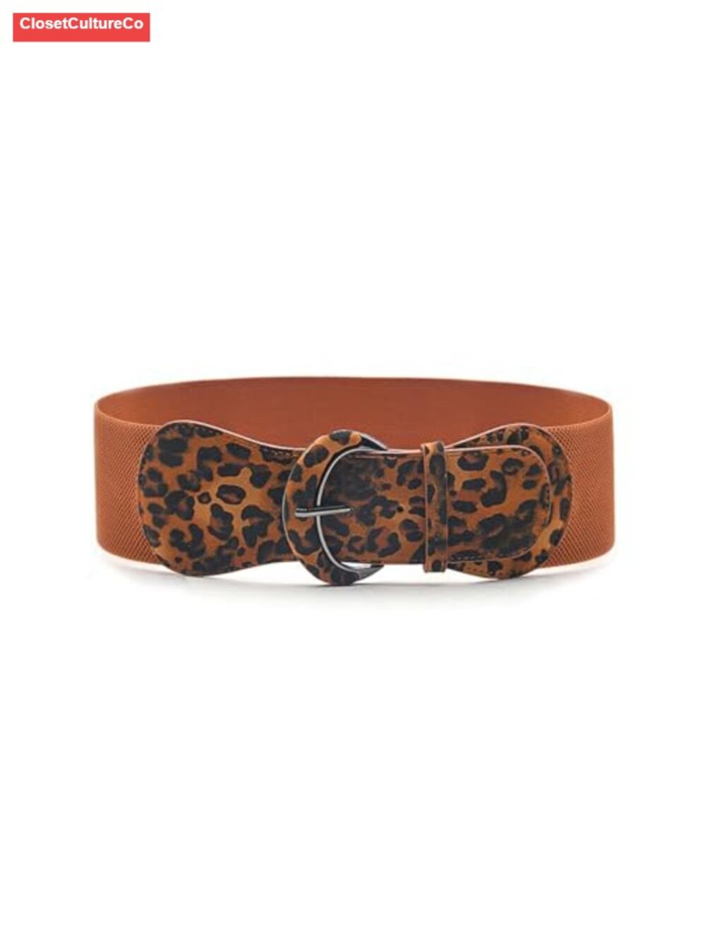 Women Leopard Stretchy Belt Elastic Waist Faux Leather Vintage Dress Waistband